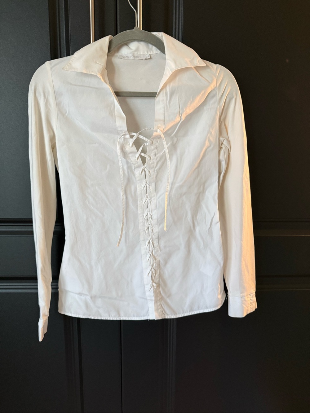 Anne Fontaine 'Roxy' White Lace-Up Pima Cotton Blouse Sz 38